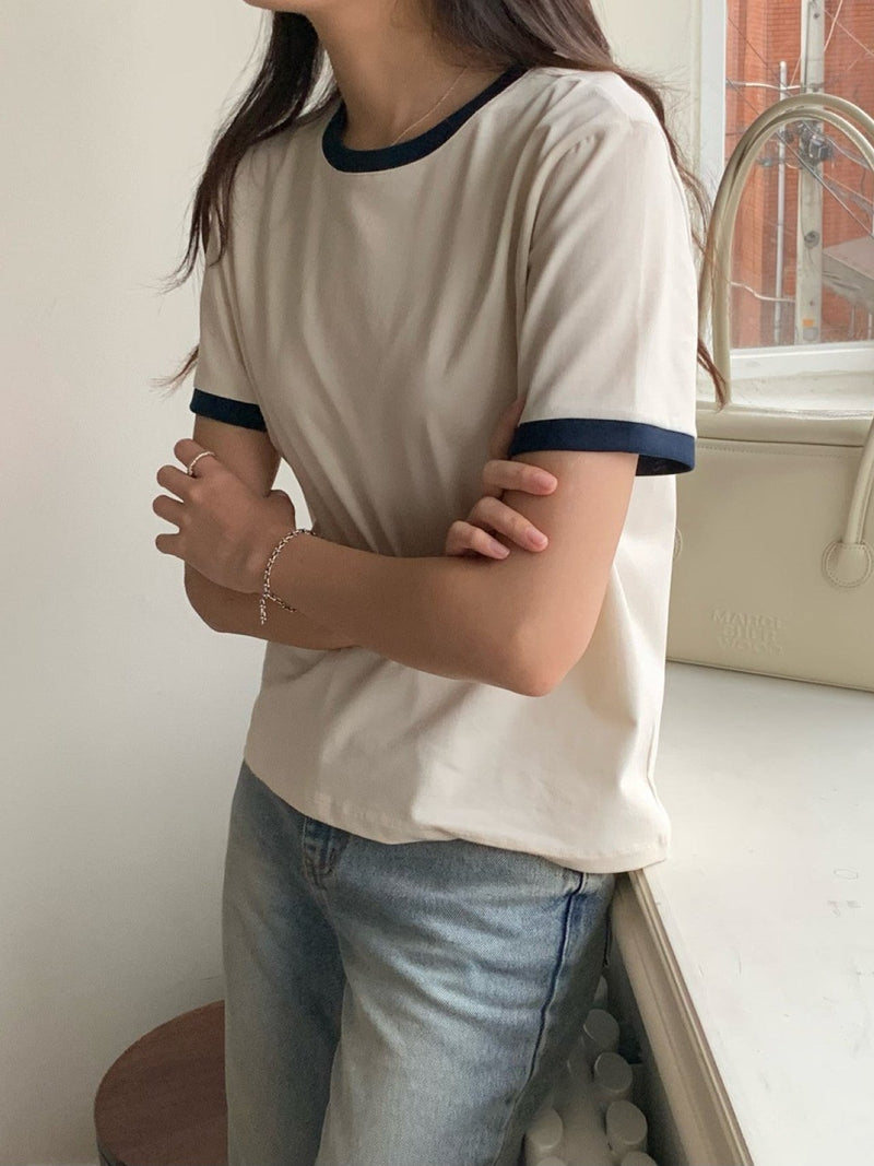 CONTRAST HALF SLEEVE COTTON T-SHIRT