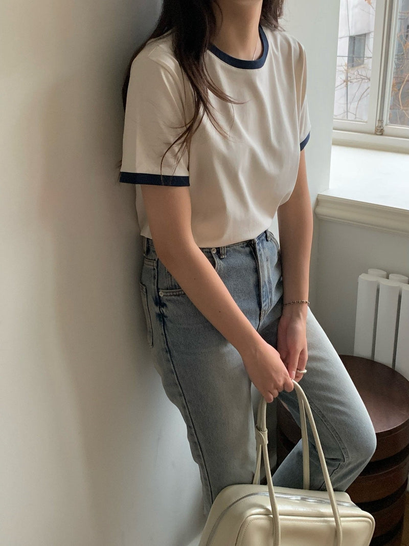 CONTRAST HALF SLEEVE COTTON T-SHIRT