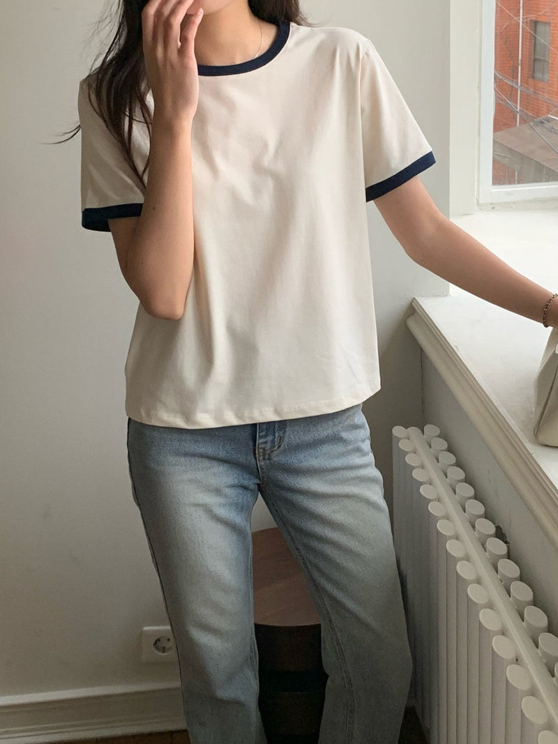 CONTRAST HALF SLEEVE COTTON T-SHIRT