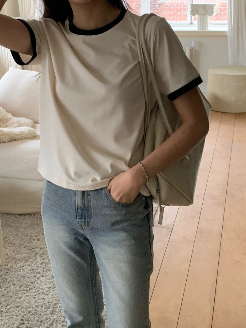 CONTRAST HALF SLEEVE COTTON T-SHIRT