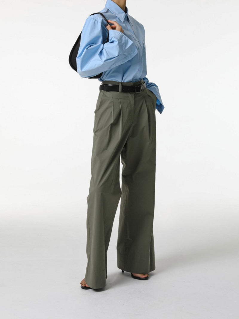 COTTON TWO PIN TUCK WIDE TROUSERS