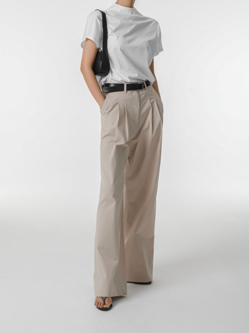 COTTON TWO PIN TUCK WIDE TROUSERS