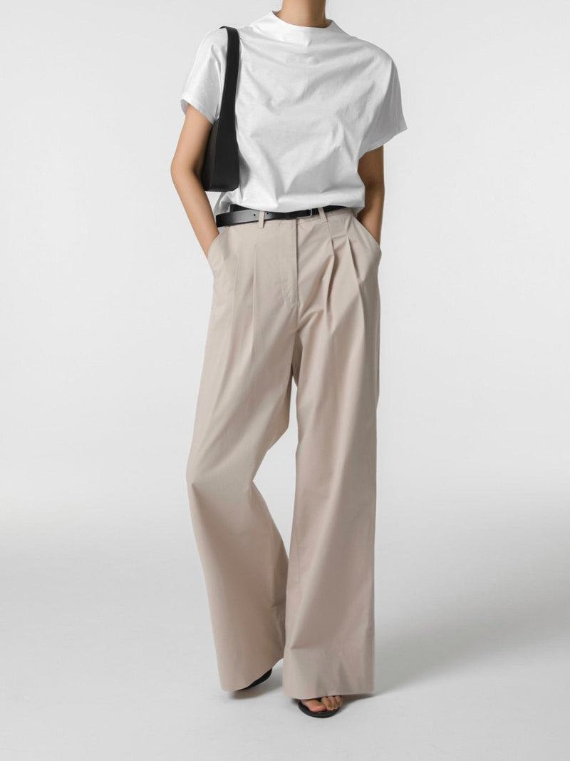 COTTON TWO PIN TUCK WIDE TROUSERS