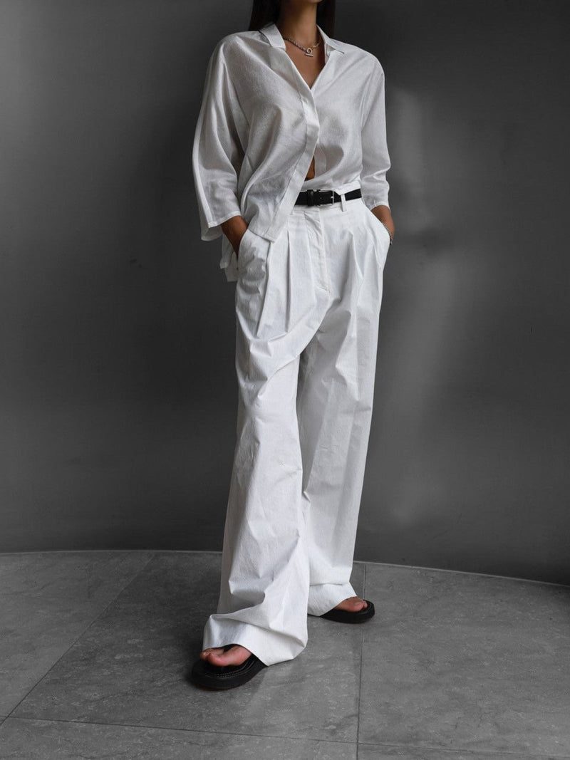 COTTON TWO PIN TUCK WIDE TROUSERS