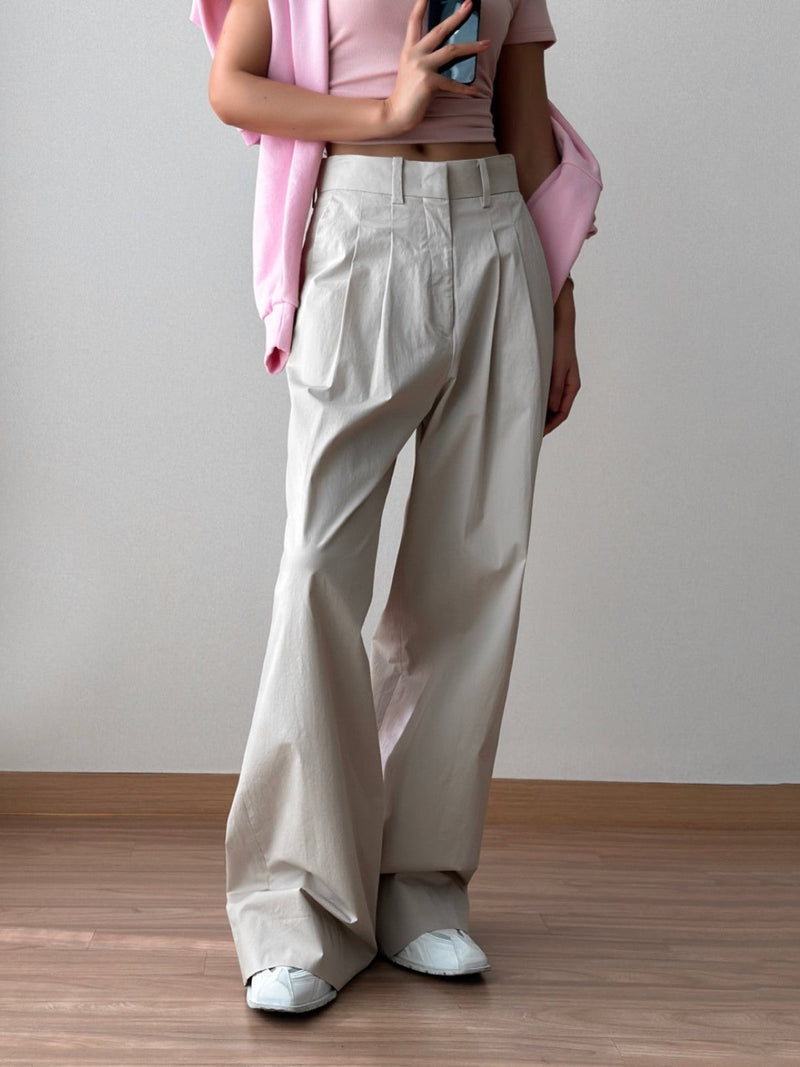 COTTON TWO PIN TUCK WIDE TROUSERS