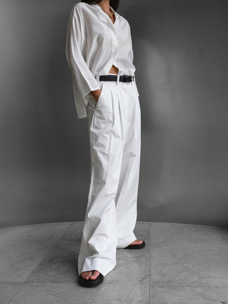 COTTON TWO PIN TUCK WIDE TROUSERS