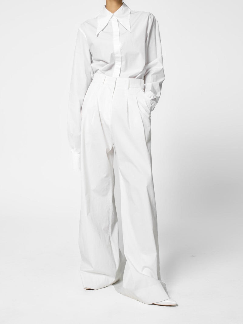 COTTON TWO PIN TUCK WIDE TROUSERS