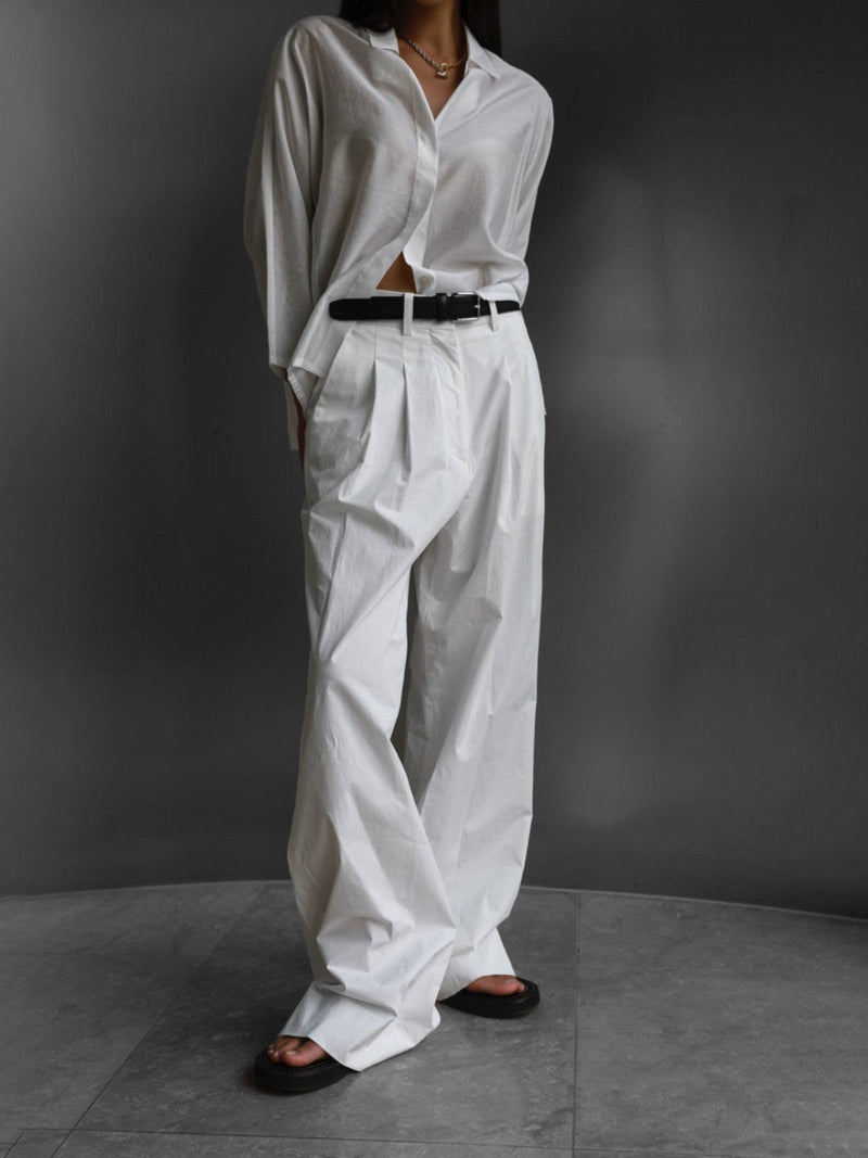 COTTON TWO PIN TUCK WIDE TROUSERS