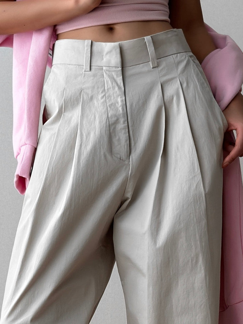 COTTON TWO PIN TUCK WIDE TROUSERS