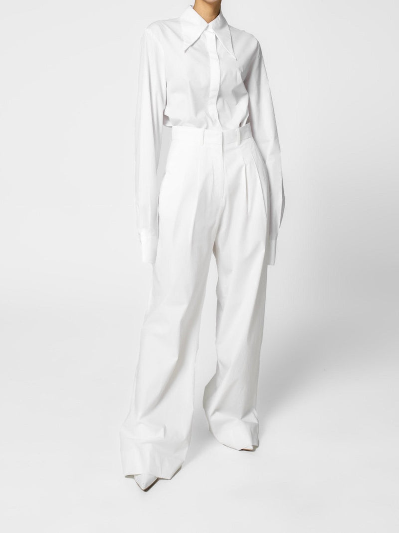 COTTON TWO PIN TUCK WIDE TROUSERS