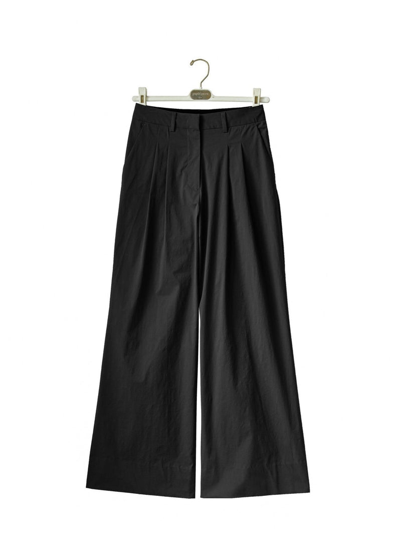 COTTON TWO PIN TUCK WIDE TROUSERS