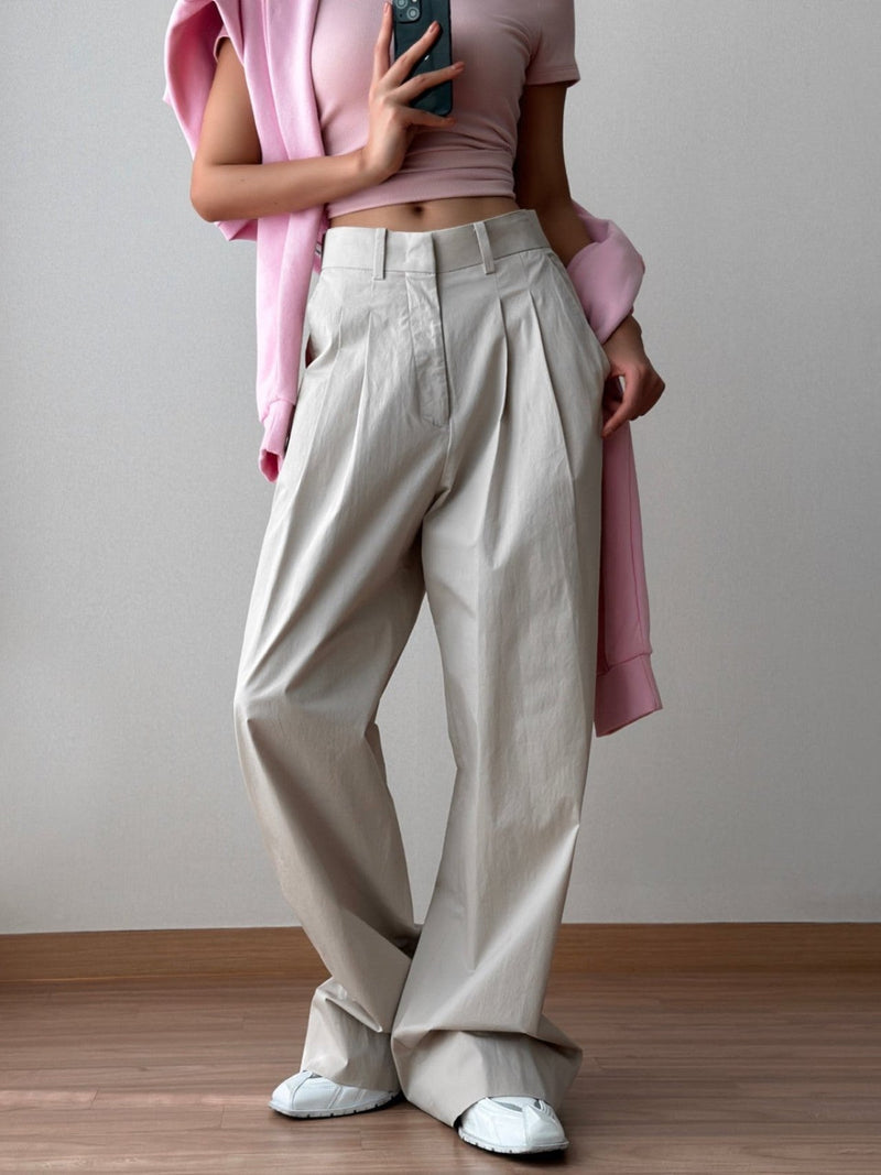 COTTON TWO PIN TUCK WIDE TROUSERS