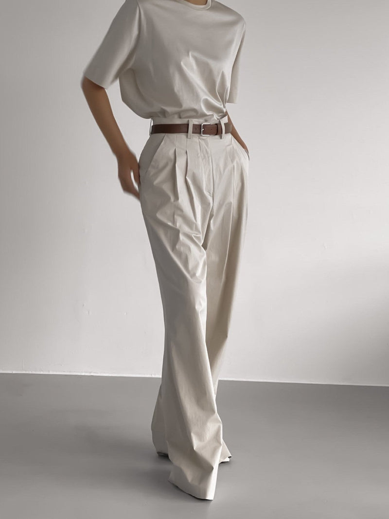 COTTON TWO PIN TUCK WIDE TROUSERS