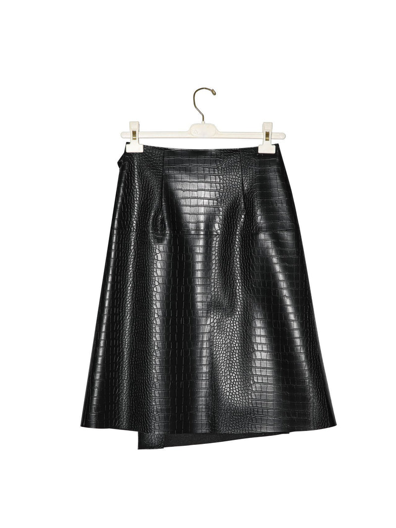 CROC LEATHER FLARED MIDI SKIRT