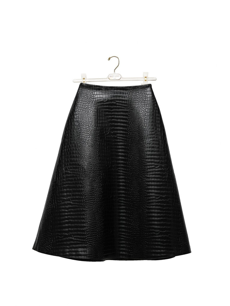 CROC LEATHER FLARED MIDI SKIRT