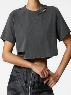 CROPPED PIGMENT CUT DETAIL T-SHIRT