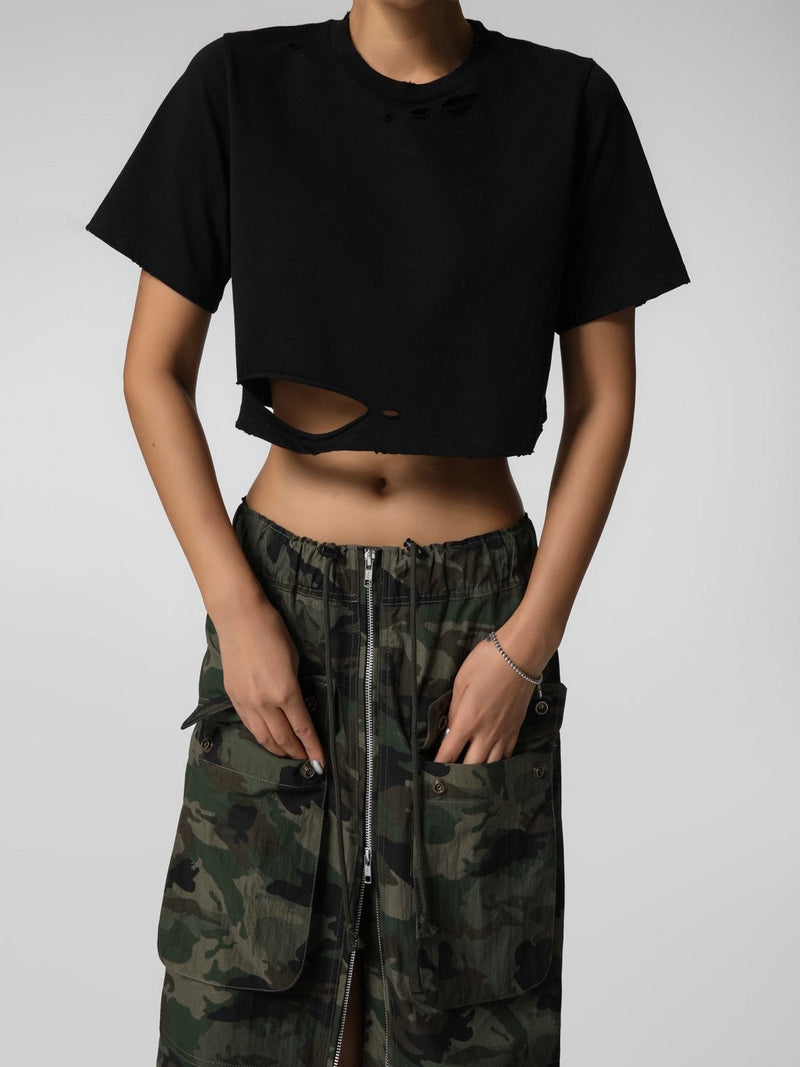 CROPPED PIGMENT CUT DETAIL T-SHIRT