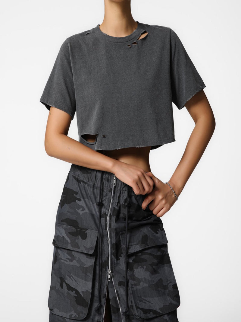 CROPPED PIGMENT CUT DETAIL T-SHIRT