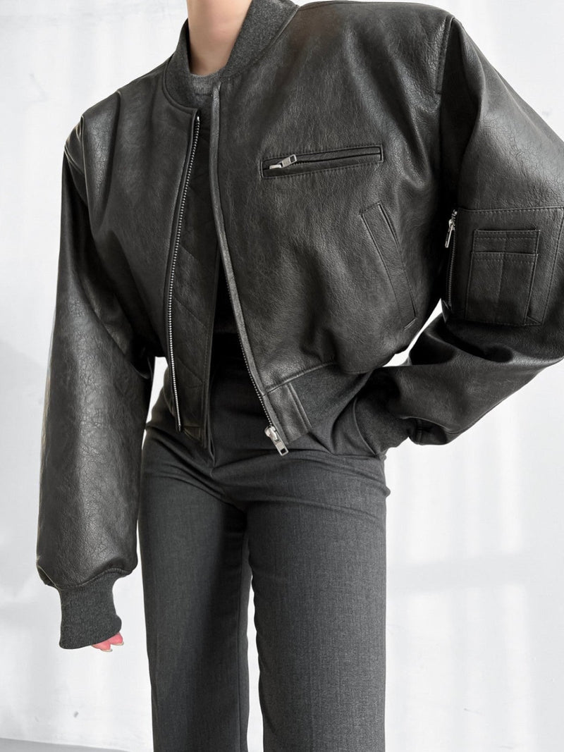 VEGAN LEATHER BOMBER JACKET