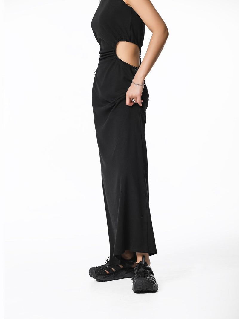 CUT-OUT JERSEY MAXI SLEEVELESS DRESS