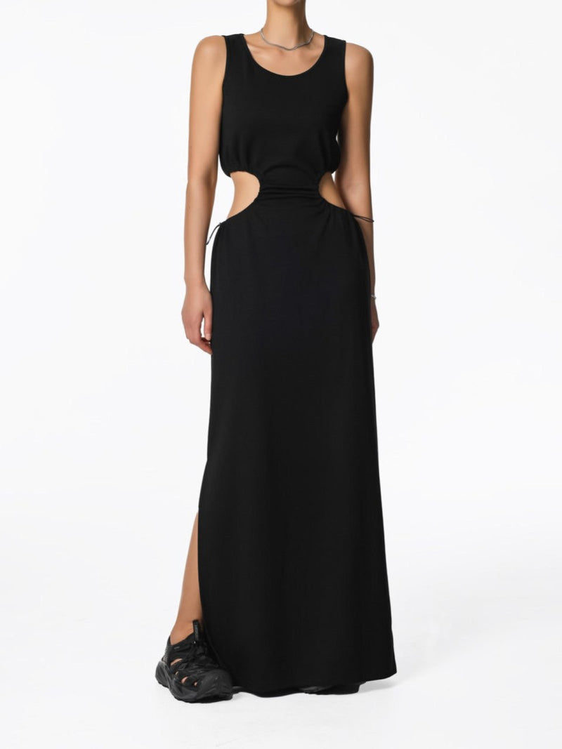 CUT-OUT JERSEY MAXI SLEEVELESS DRESS