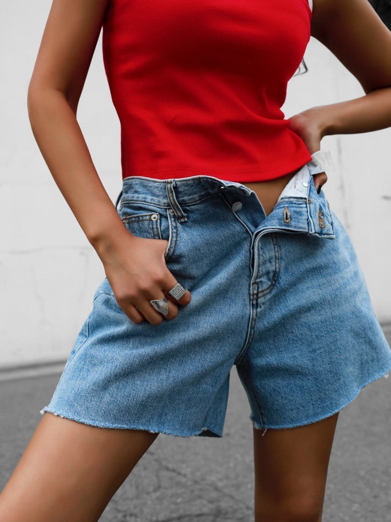 CUTTED DETAIL VINTAGE DENIM SHORTS