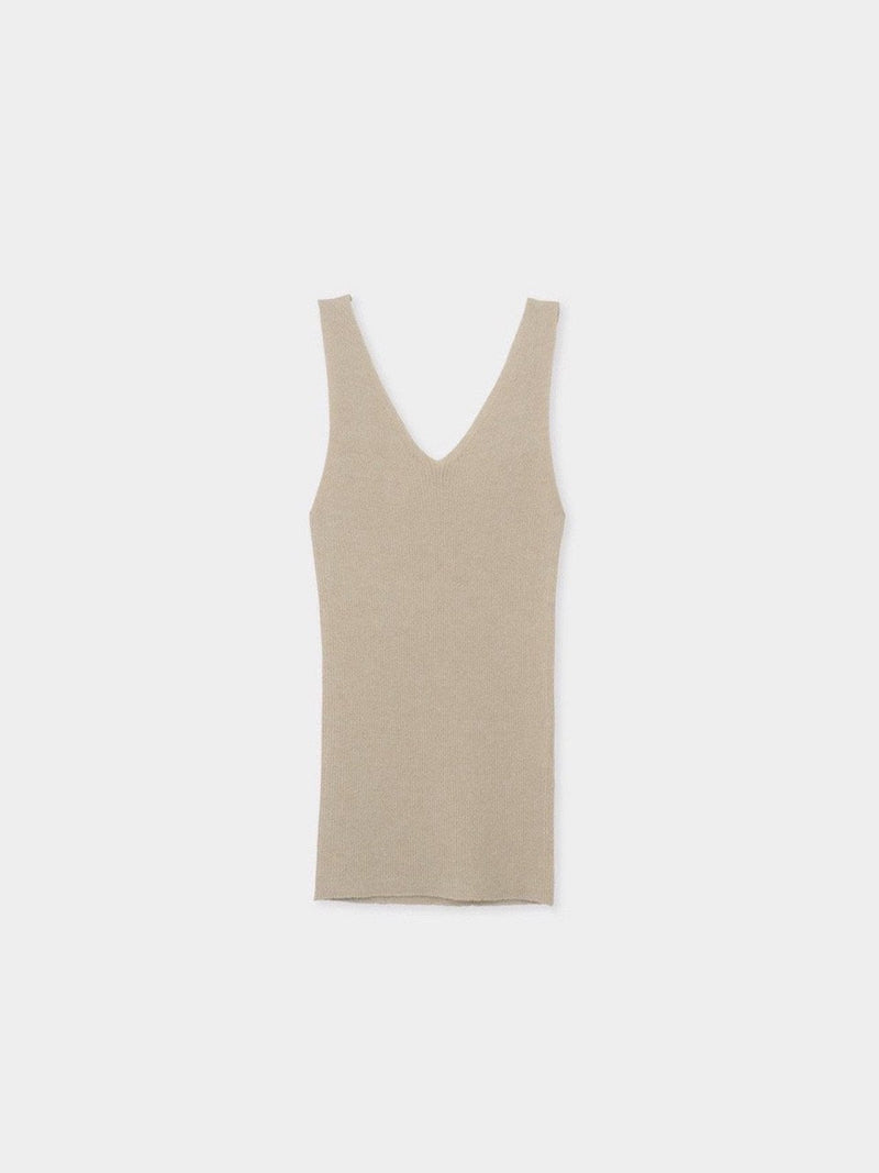 DOUBLE V-NECK SLEEVELESS RIBBED KNIT TOP