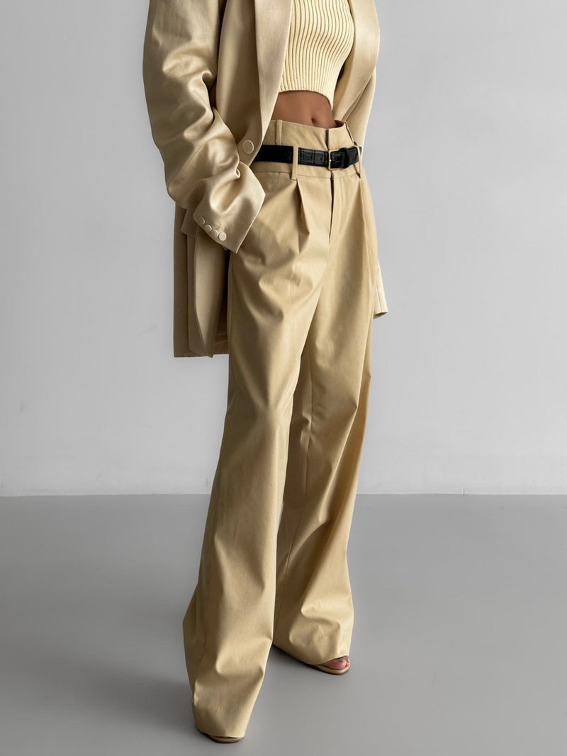 DOUBLE WAISTED PIN TUCK TROUSERS