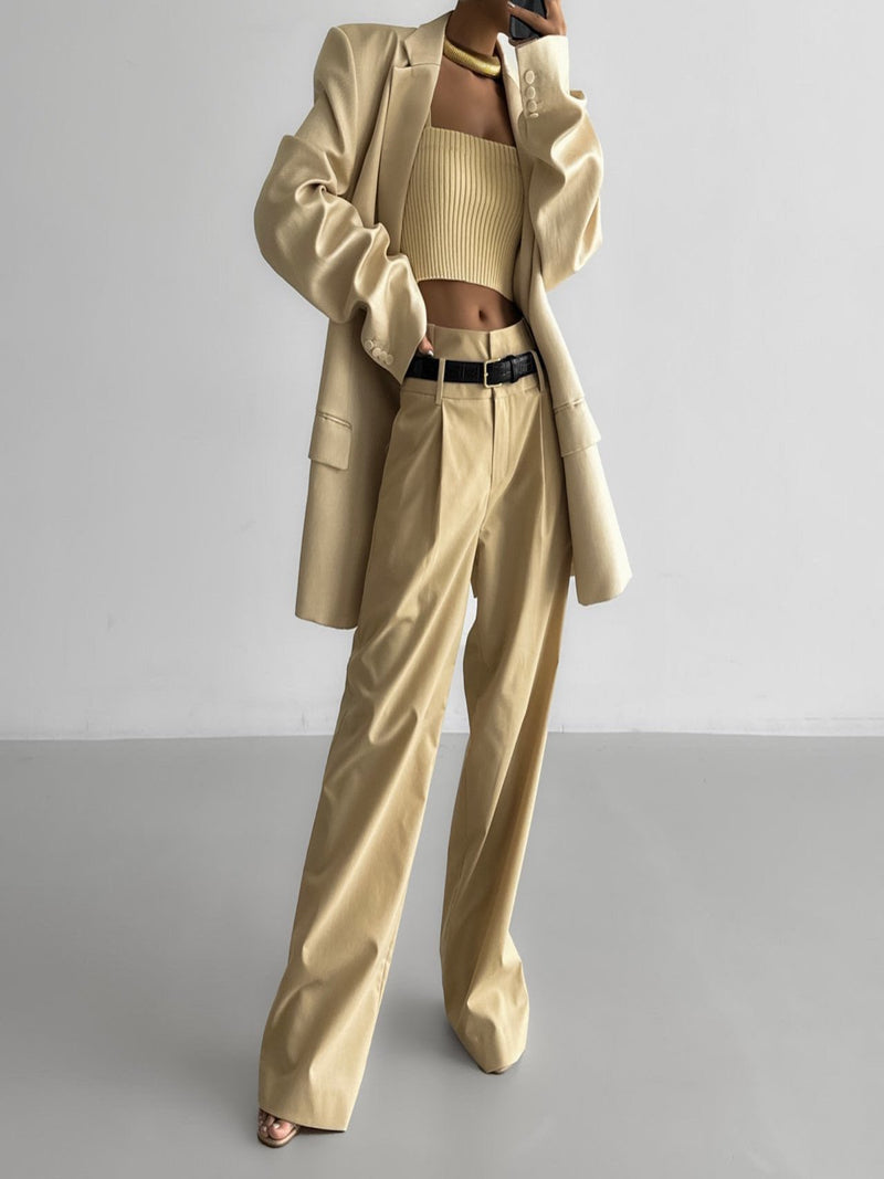 DOUBLE WAISTED PIN TUCK TROUSERS