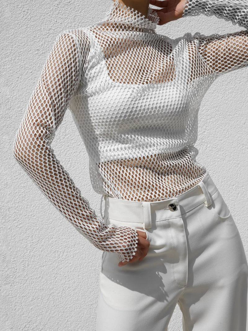 FISHNET MOCK-NECK TOP