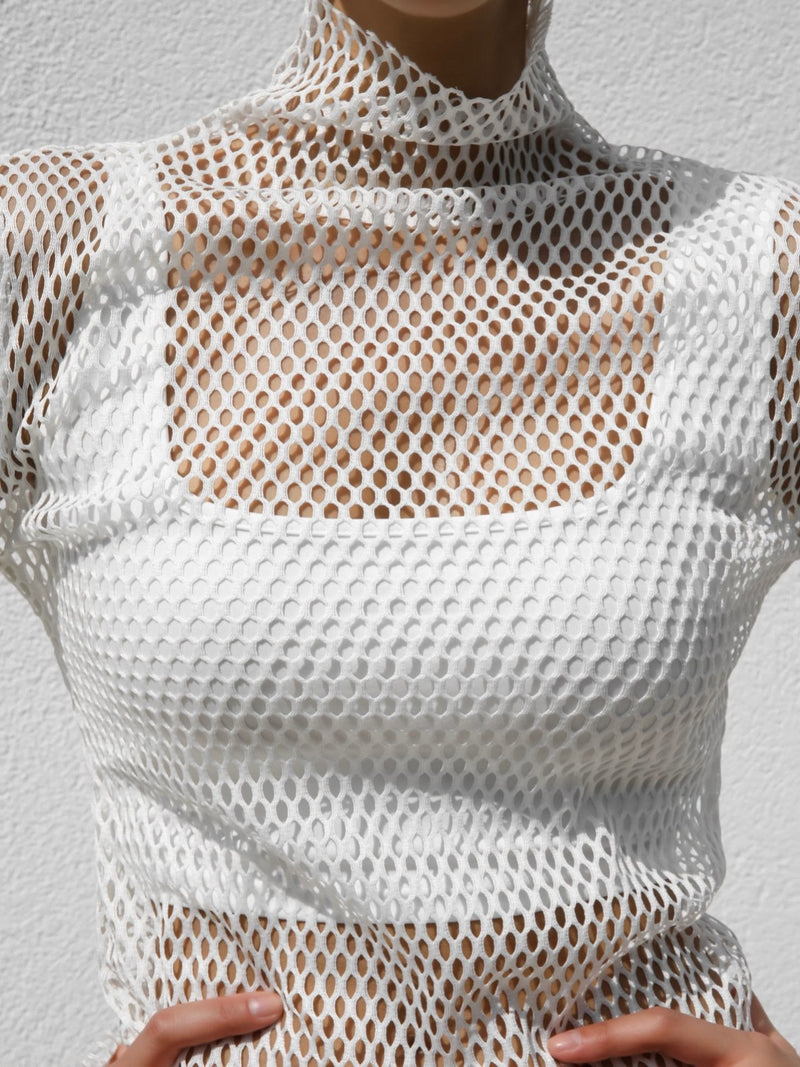 FISHNET MOCK-NECK TOP