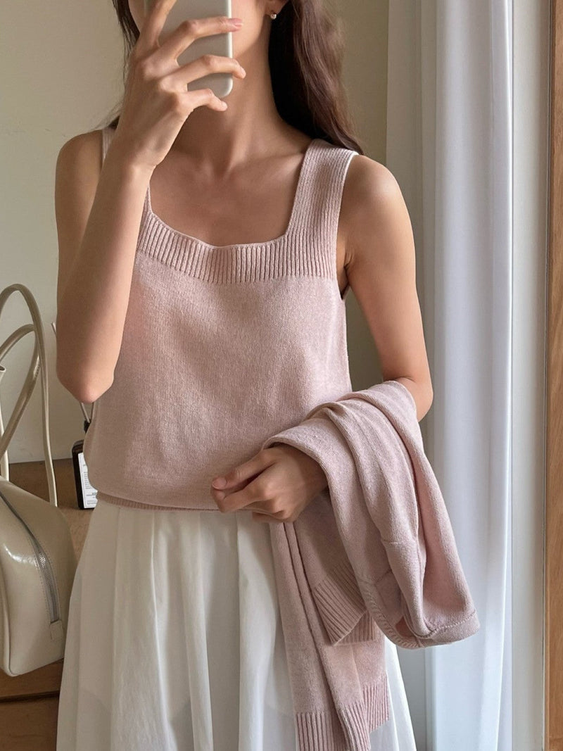 FOREST SUPIMA COTTON SQUARE NECK KNIT TOP