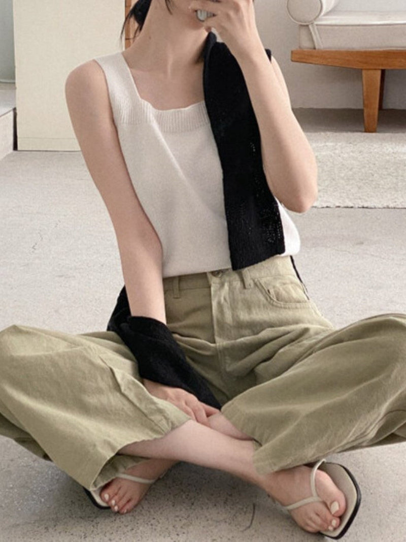 FOREST SUPIMA COTTON SQUARE NECK KNIT TOP