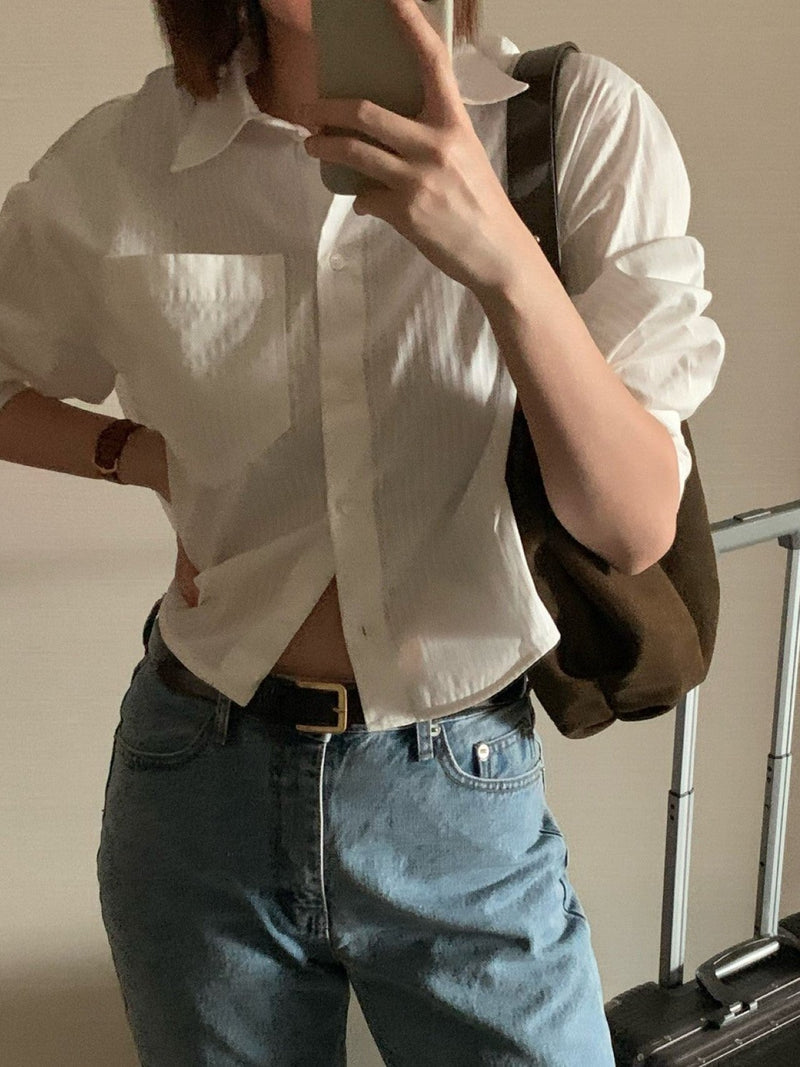 FRENCH STRIPE CROP SHIRT