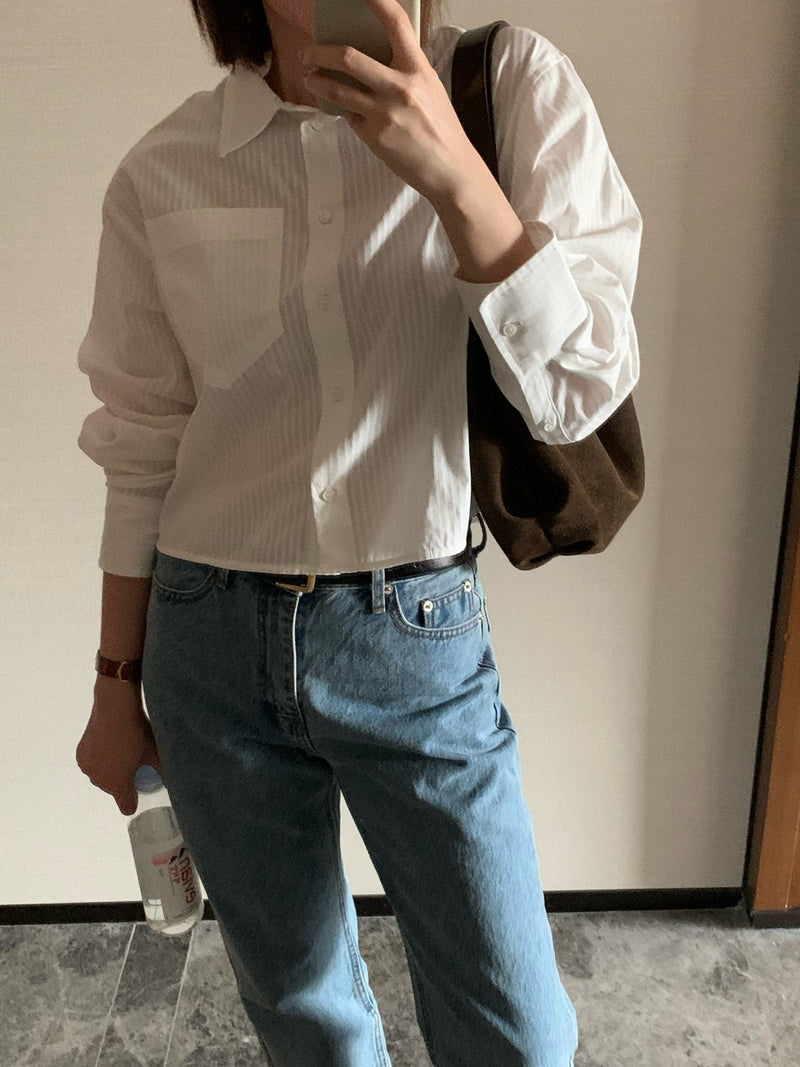 FRENCH STRIPE CROP SHIRT