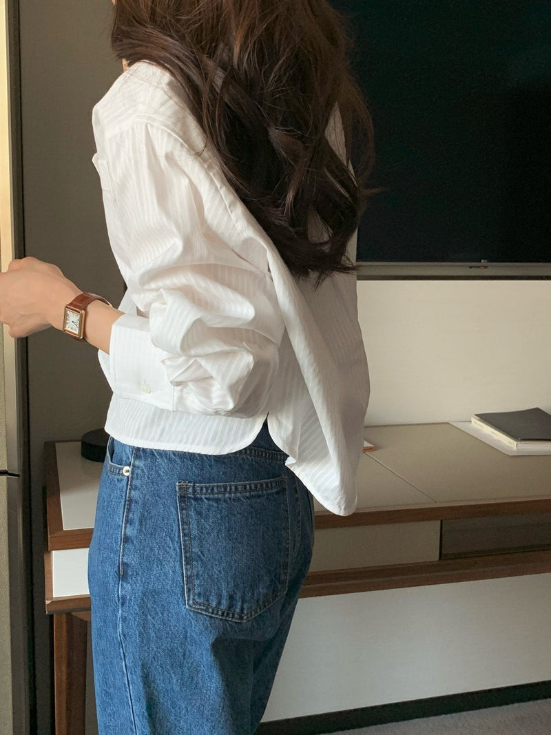 FRENCH STRIPE CROP SHIRT