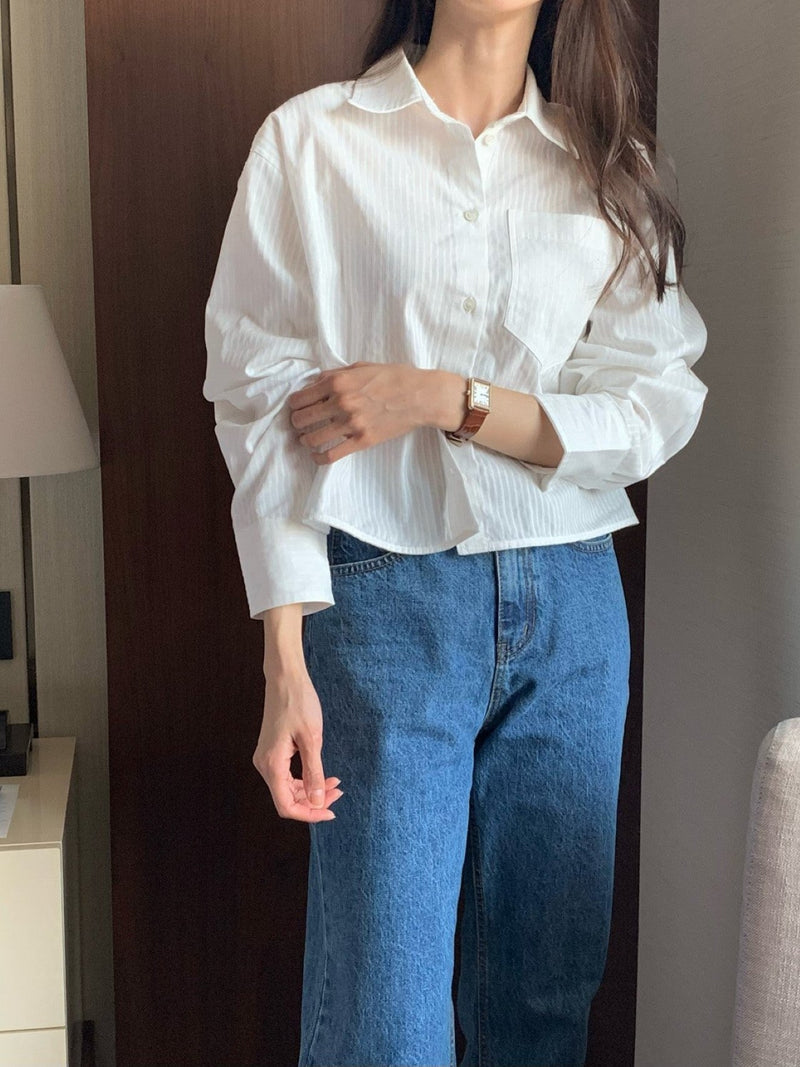 FRENCH STRIPE CROP SHIRT