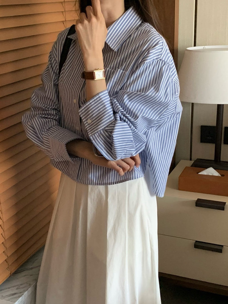 FRENCH STRIPE CROP SHIRT