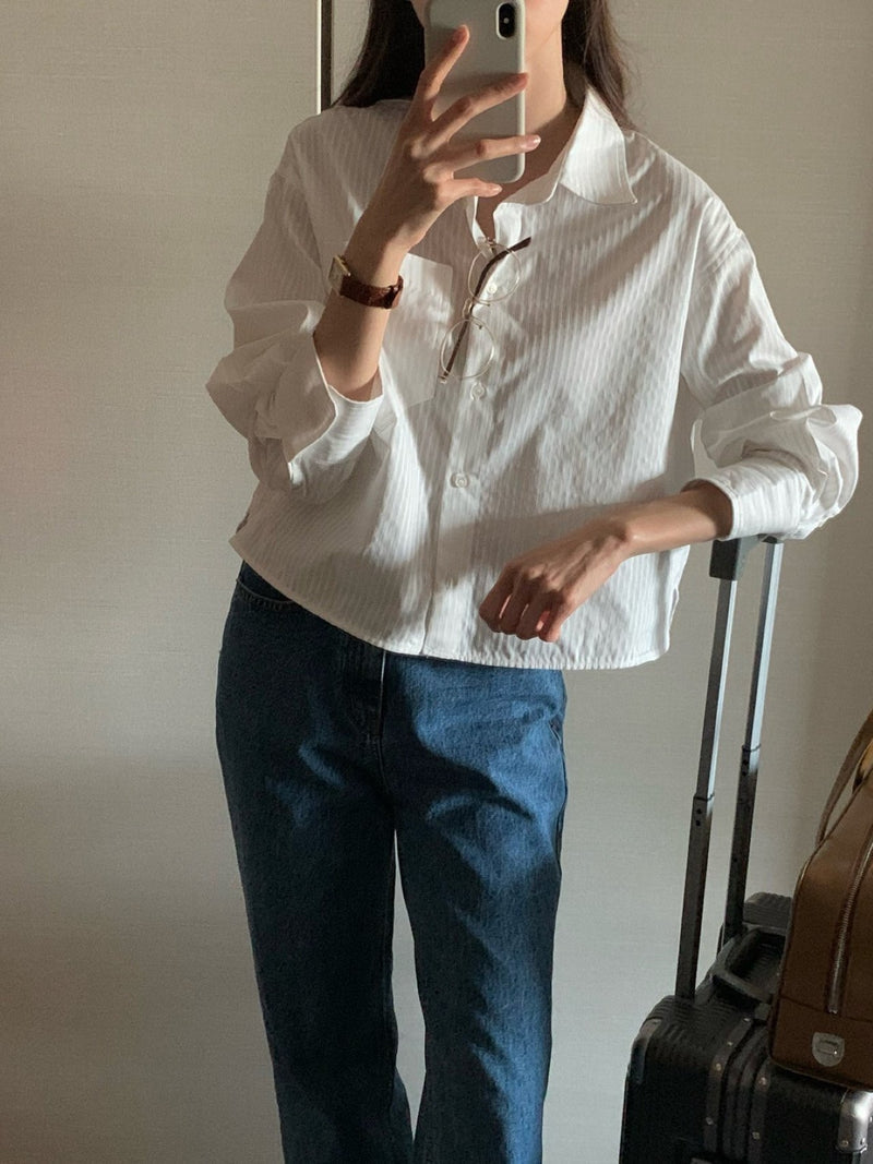 FRENCH STRIPE CROP SHIRT