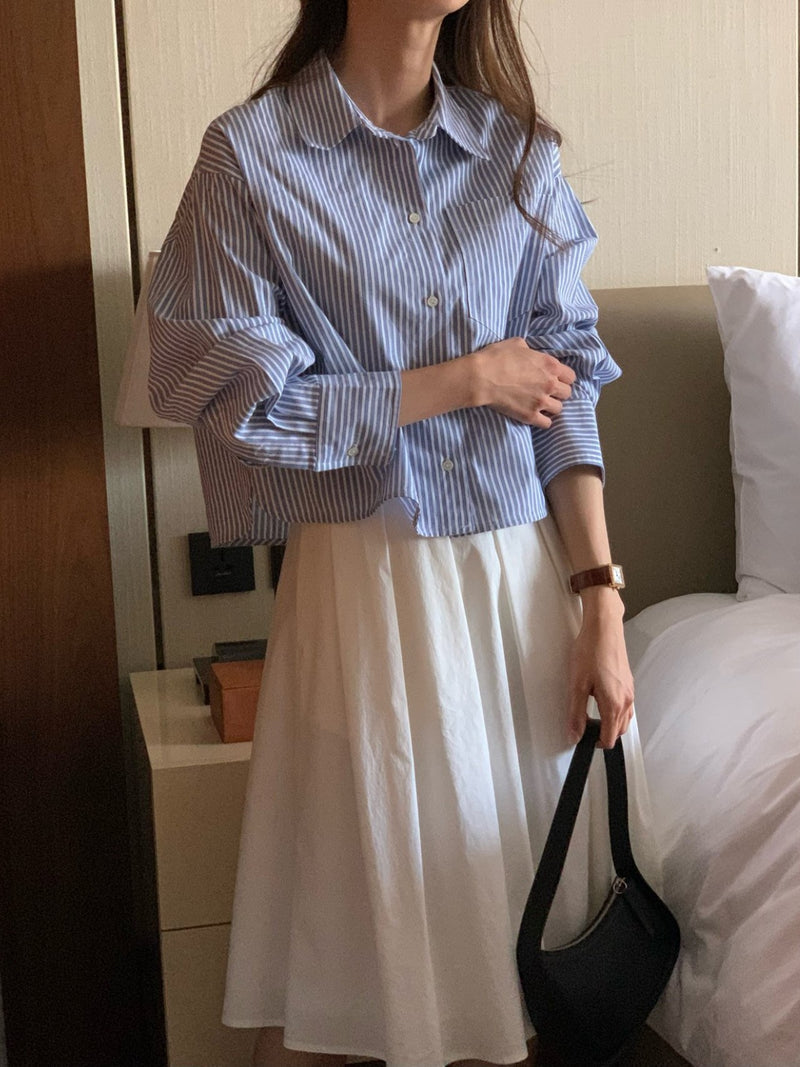 FRENCH STRIPE CROP SHIRT