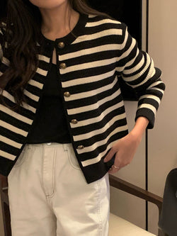 FRENCH STRIPE KNIT CARDIGAN