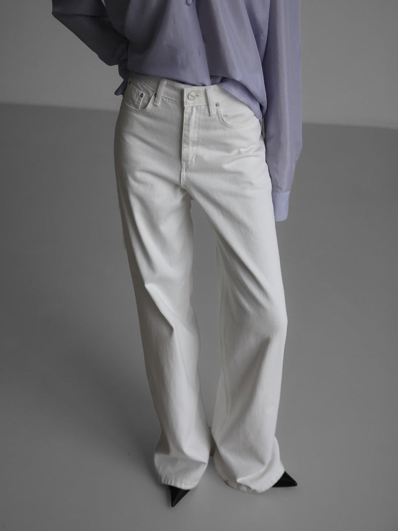 HIGH RISE WIDE LEG WHITE DENIM JEANS