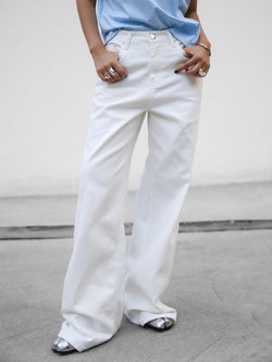 HIGH RISE WIDE LEG WHITE DENIM JEANS