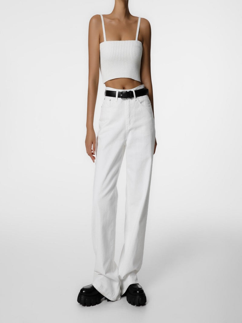 HIGH RISE WIDE LEG WHITE DENIM JEANS