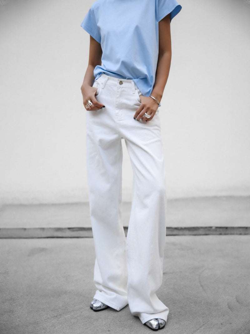 HIGH RISE WIDE LEG WHITE DENIM JEANS