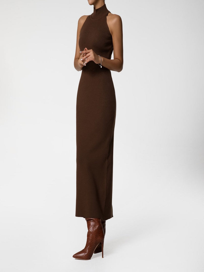HALF HIGH NECK SLEEVELESS KNIT DRESS