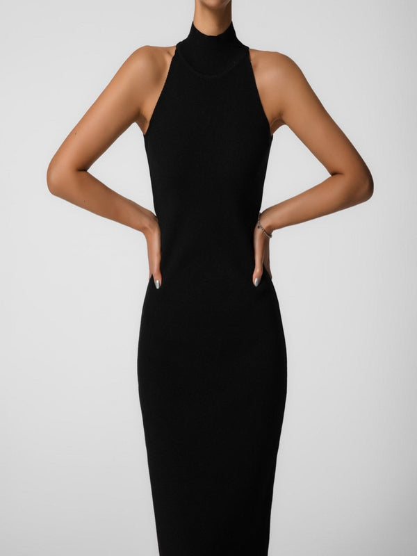 HALF HIGH NECK SLEEVELESS KNIT DRESS