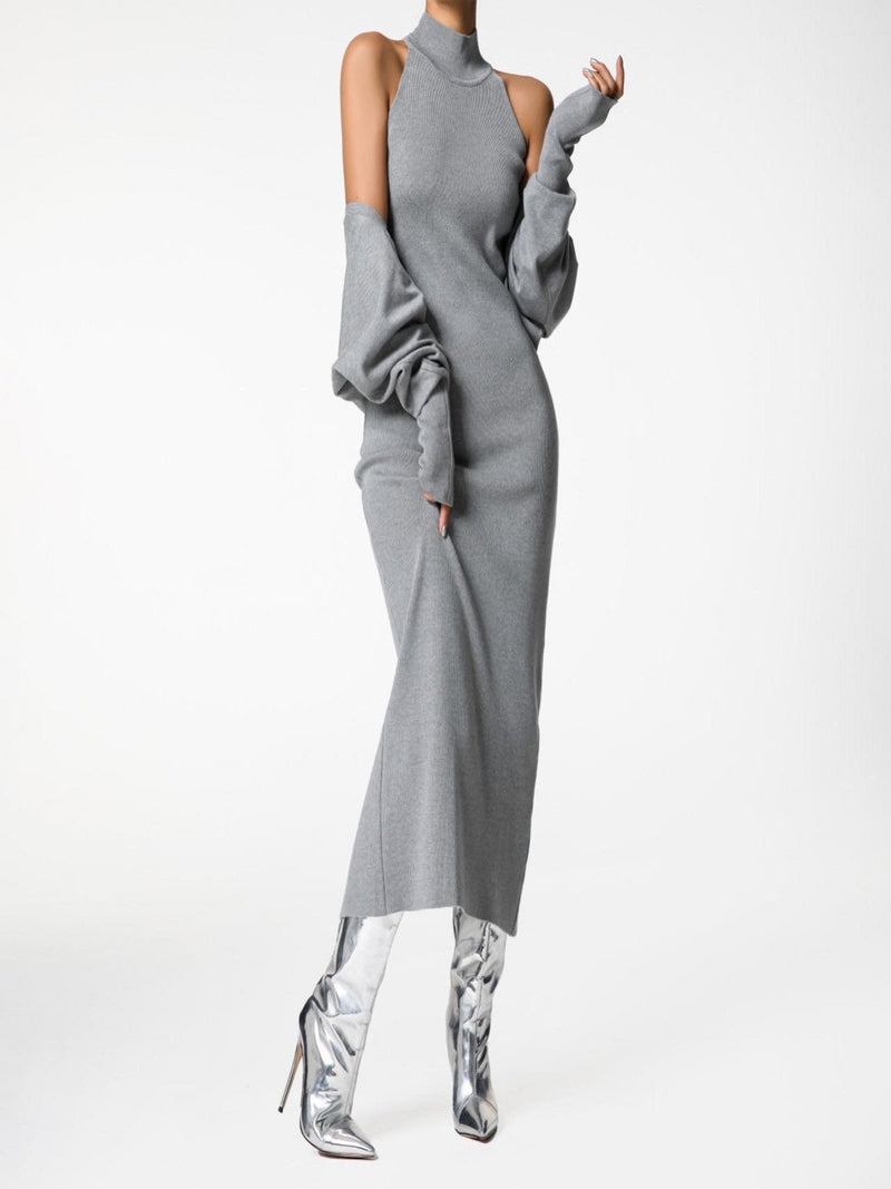 HALF HIGH NECK SLEEVELESS KNIT DRESS