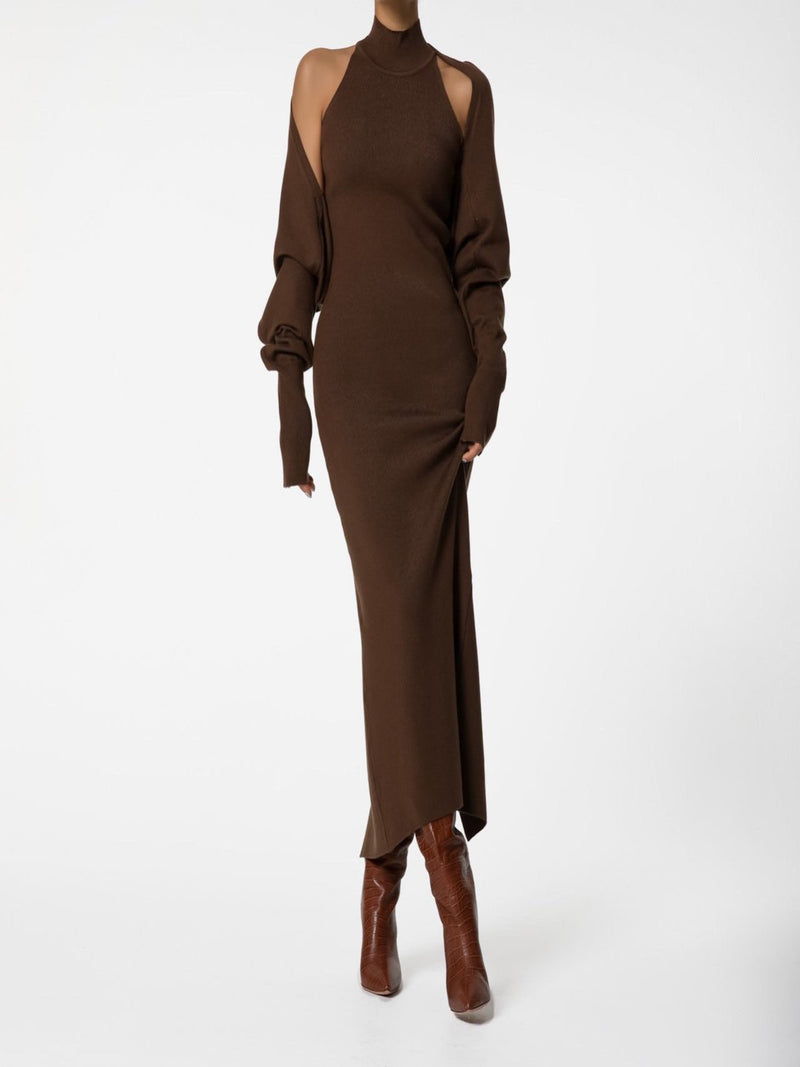 HALF HIGH NECK SLEEVELESS KNIT DRESS
