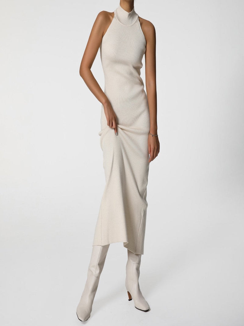 HALF HIGH NECK SLEEVELESS KNIT DRESS